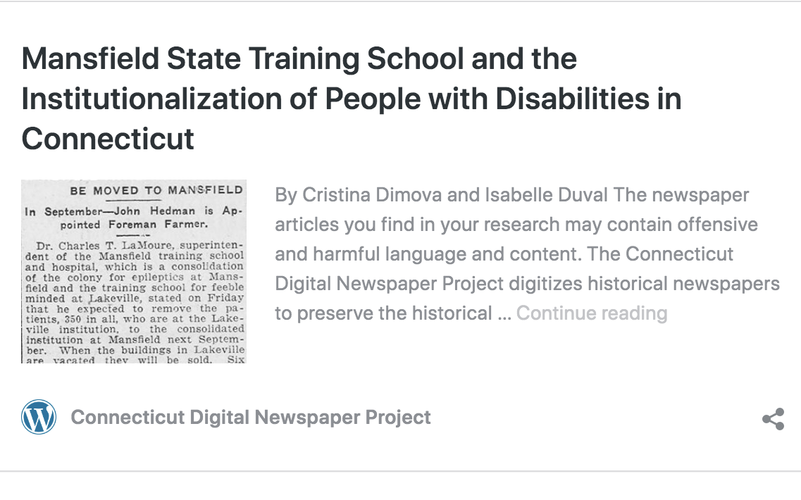 CT Digital Newspaper Project MTS feature in the Newspaper